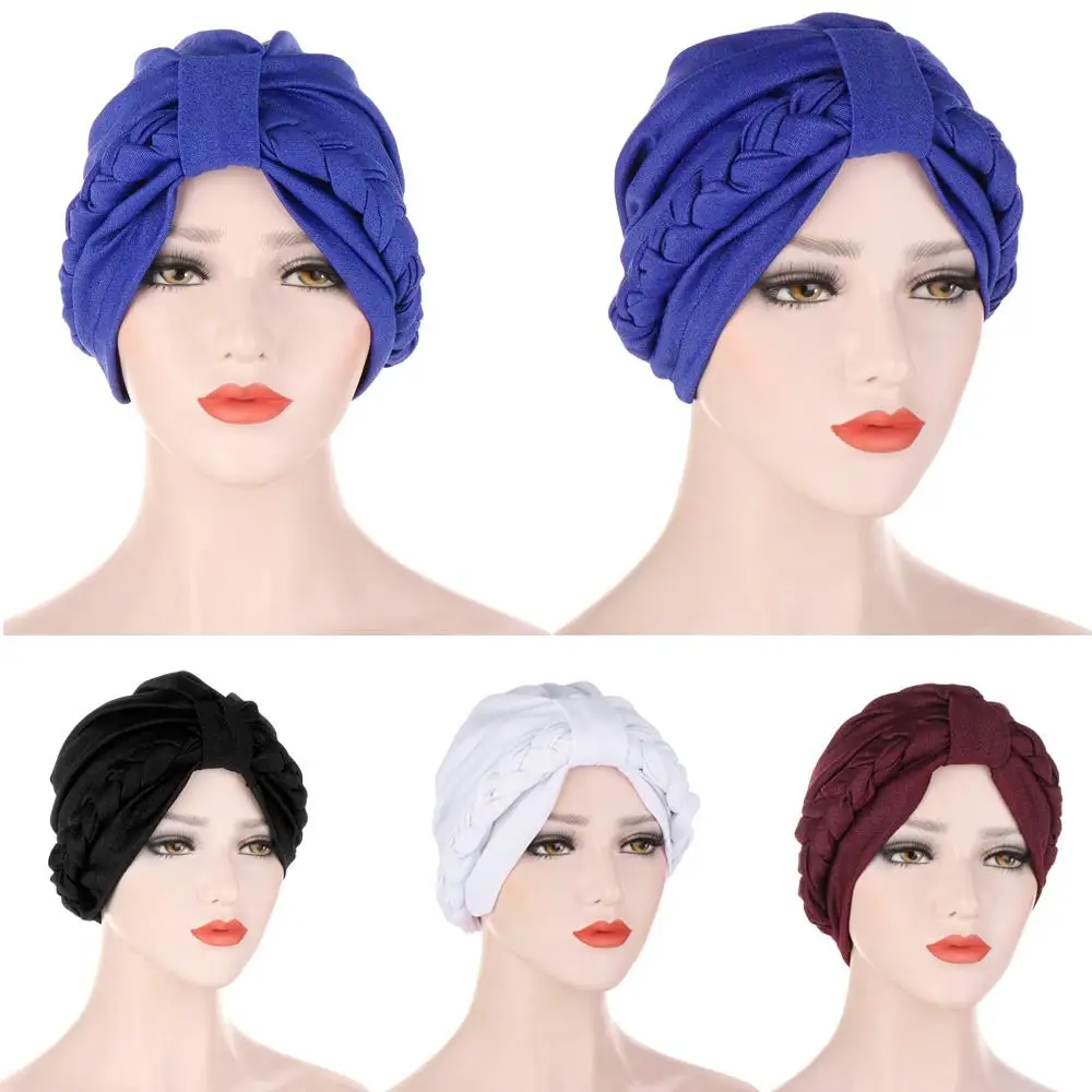 

India Women Braid Head Scarf Stretch Turban Head Wrap Cover Muslim Cancer Chemo Cap Hat Skullies Beanies Hair Loss Arab Headwear