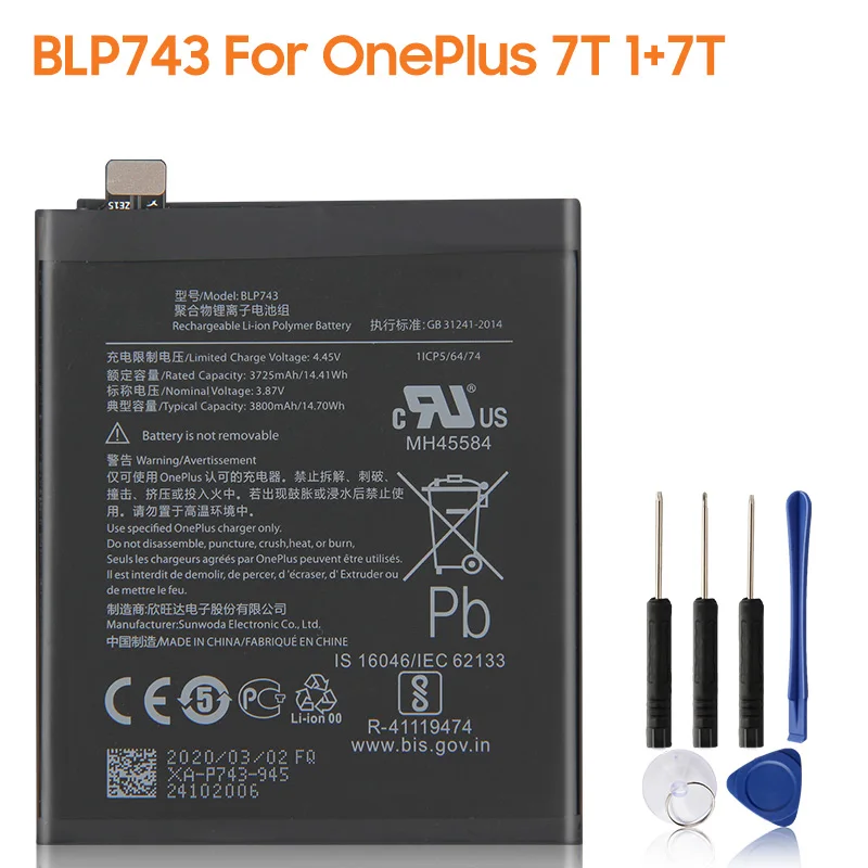 yelping BLP743 Phone Battery For OnePlus 7T One Plus 7T Authentic battery 3800mAh