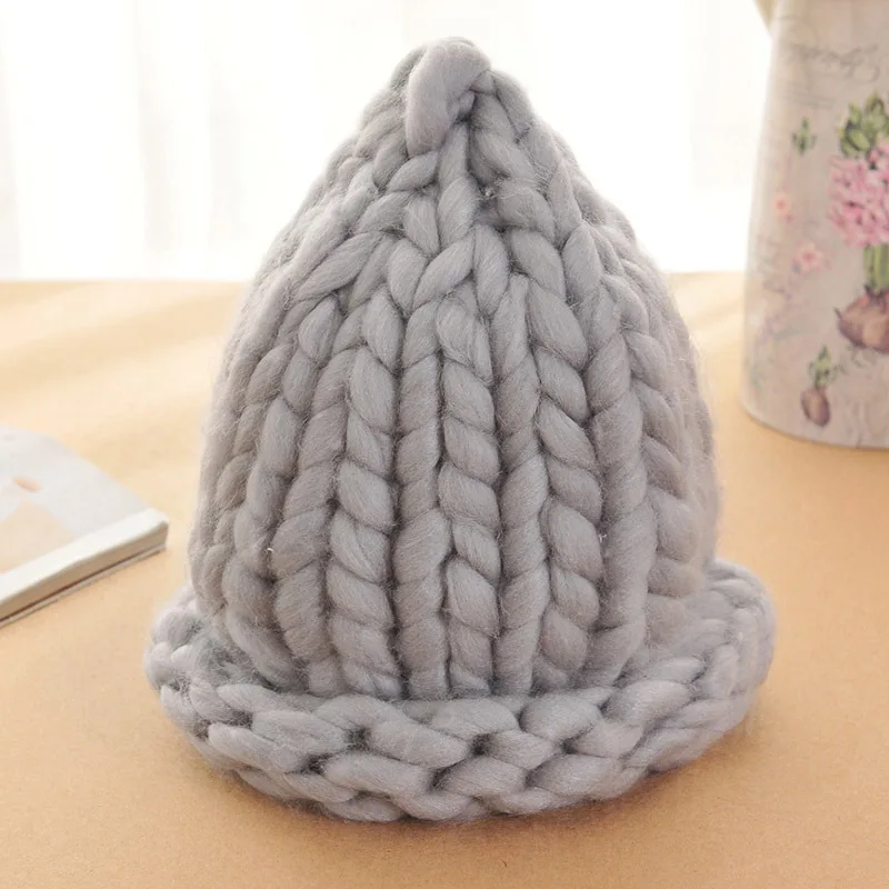 Light Gray Женская модная Зимняя шерстяная шапка грубые линии наружная теплая шляпа вязаная шапка разных цветов на выбор - Цвет: Light Gray