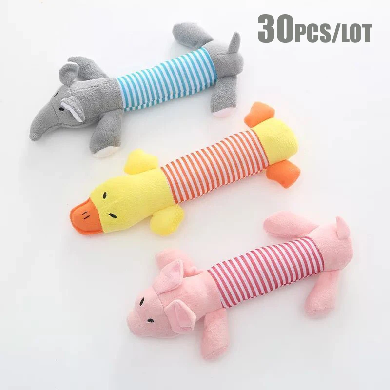 

30Pcs/lot Pet Dog Toy Supplies Chews Toys Stuffed Duck Elephant Bone Molar Teeth Clean Stick Dog Cat Play Squeak