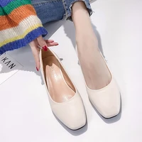 new women loafers simple pu leather slip on shoes round toe mid heel ladies party student shoes pumps moccasins chaussures femme