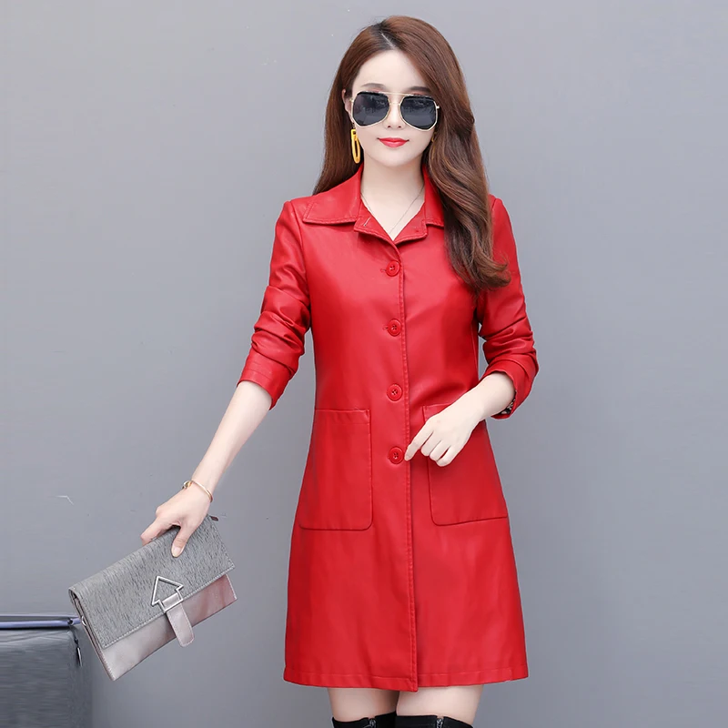 Модные женские Куртки из искусственной кожи 2020 зимние осенние длинные черные