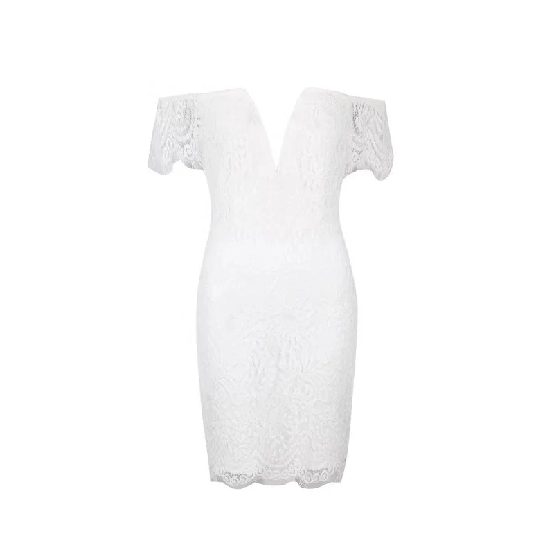 Белое Кружевное мини-платье с открытыми плечами женское сексуальное облегающее
