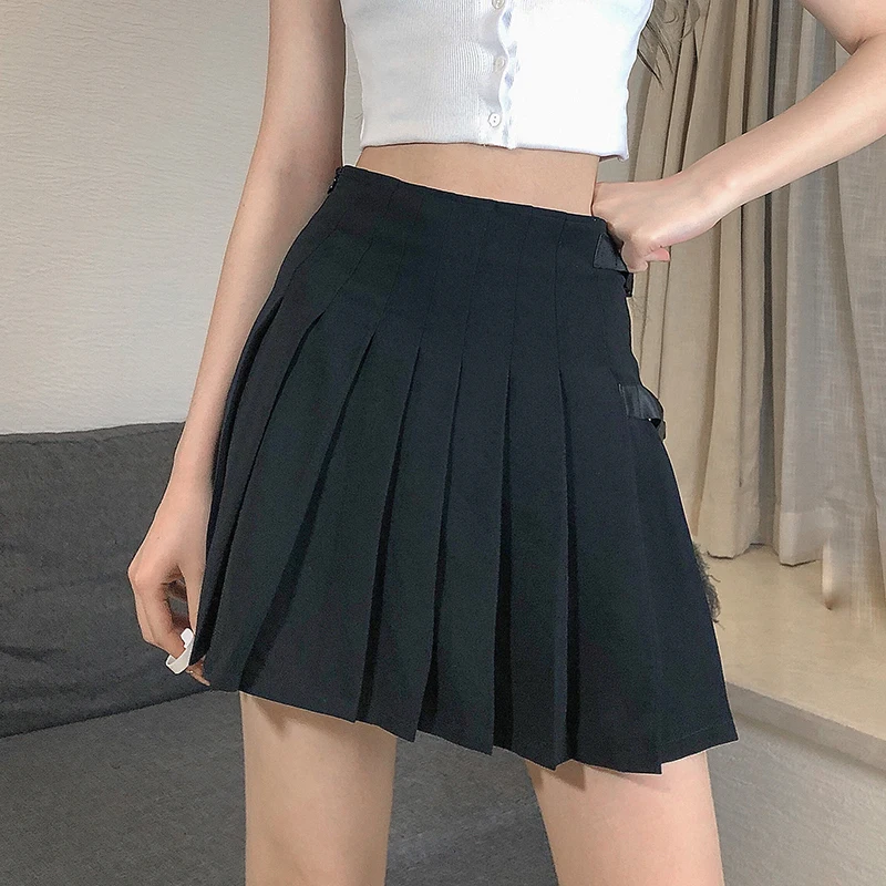 

Waatfaak Black Pleated Skirt Short Woman Elastic Waist Mini Skirts Sexy Mircro Summer Embroidery Mini Tennis Skirt New Preppy