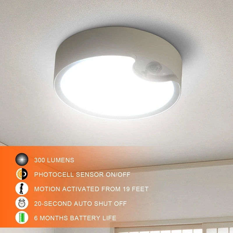 Luces de techo con Sensor de movimiento con batería para interiores/exteriores, luces LED de techo para pasillo, lavandería