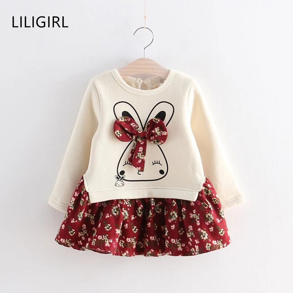 Хлопковое платье для маленьких девочек LILIGIRL одежда Осенние Теплые платья с