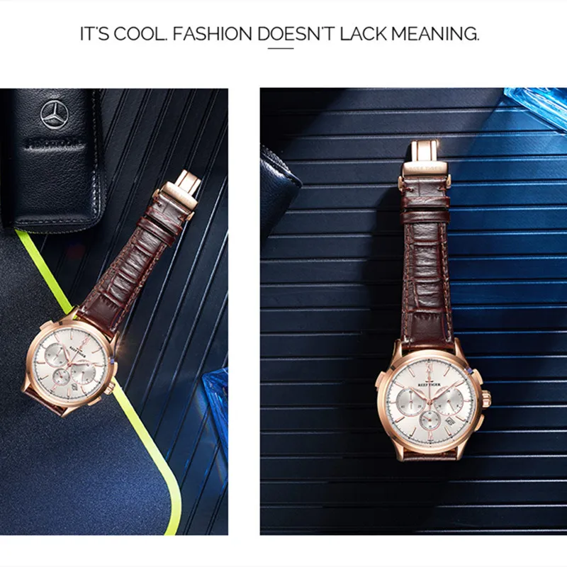 

2020 Reef Tiger Luxury Men Leather Watch Calendar Real Gold Case Analog Automatic Mechanical Watches Relogio Masculino RGA1978
