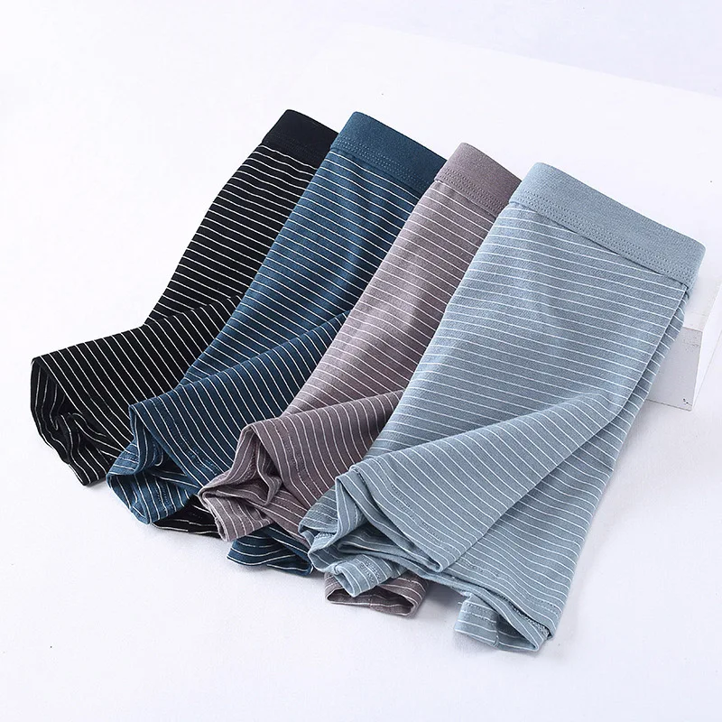 6XL-2XL 4PCS/lot Plus Men Underwear Male boxer  Panties Shorts Men's Cotton Striped Underpants Breathable Man boxers Large Size
