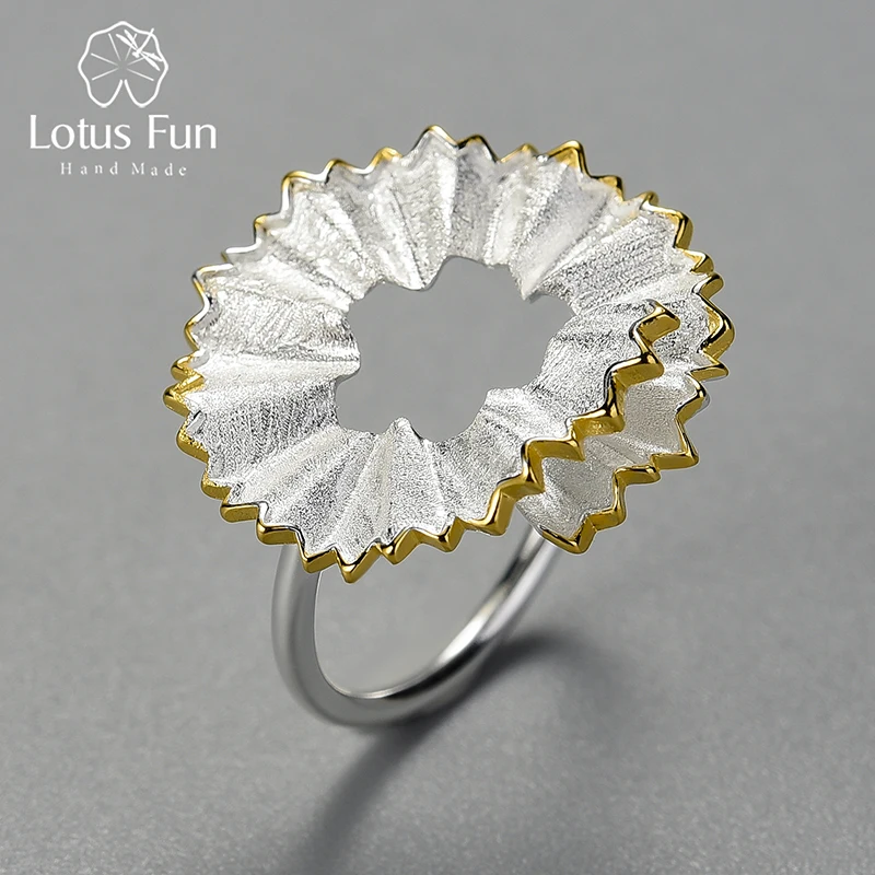 

Lotus Fun Real 925 Sterling Silver Unusual Minimalism Round Pencil Shavings Design Rings for Women 18K Gold Jewelry Female Gift