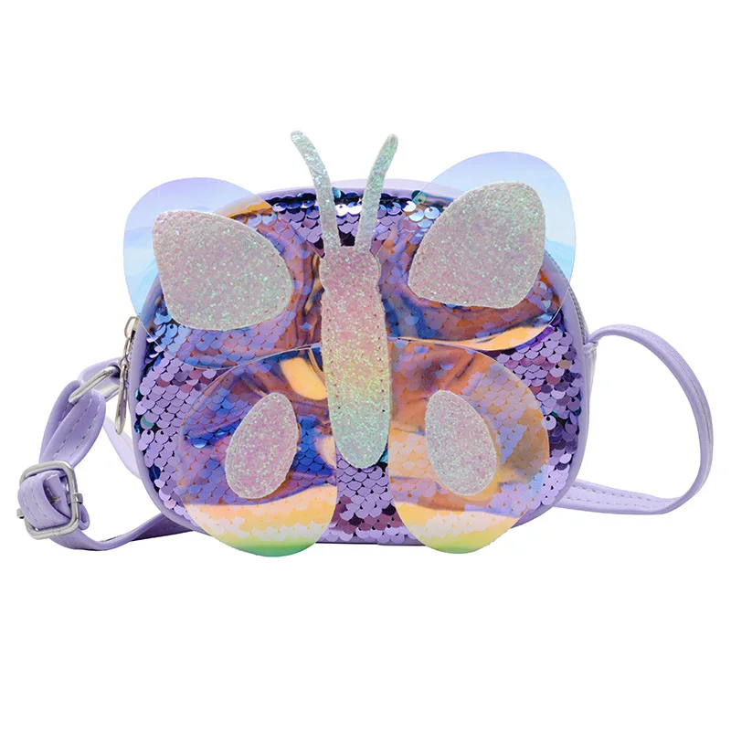 

2021 New Children's Bag Laser Butterfly Messenger Bag Little Girl Travel Shoulder Bag Fashionable Beautiful Bag Cute Cartoon Bag