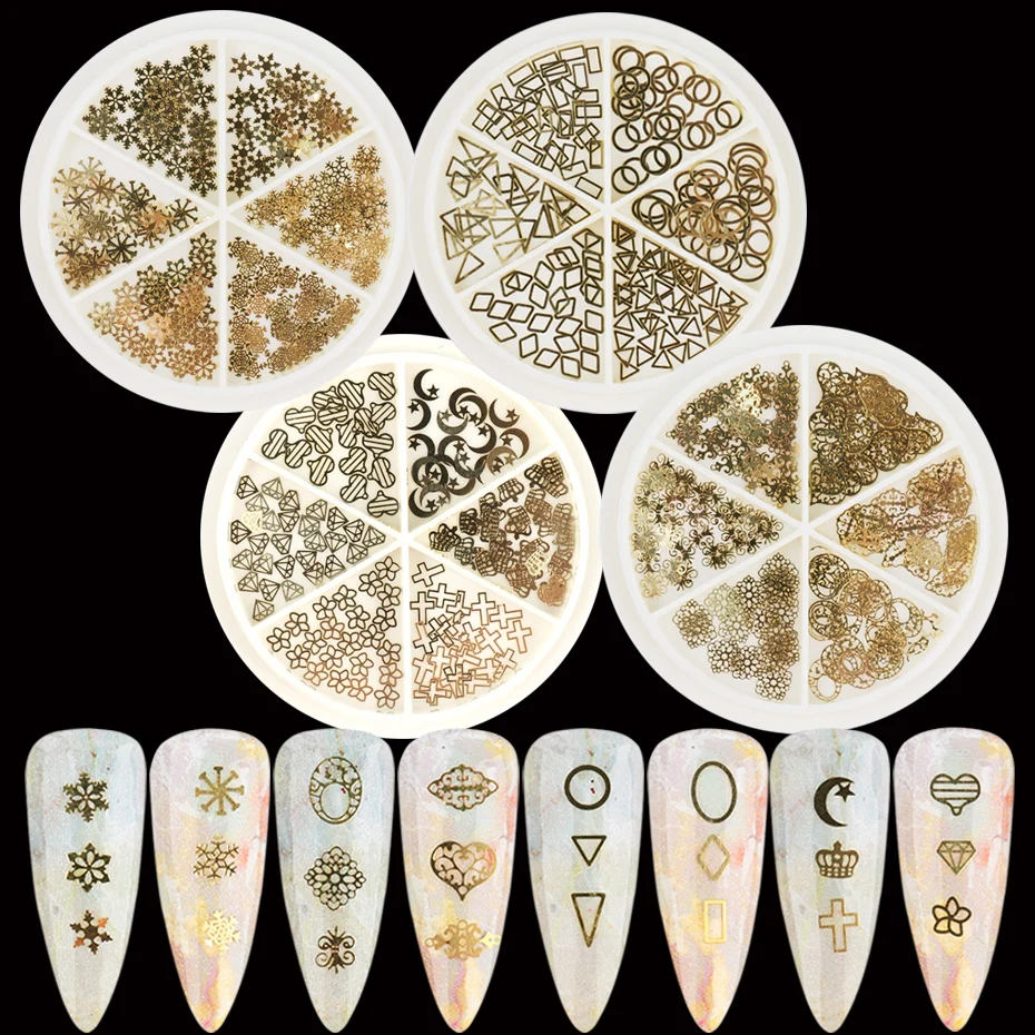 1 колесо металлическая Снежинка Сердце в полоску с цветами Блестки для ногтей