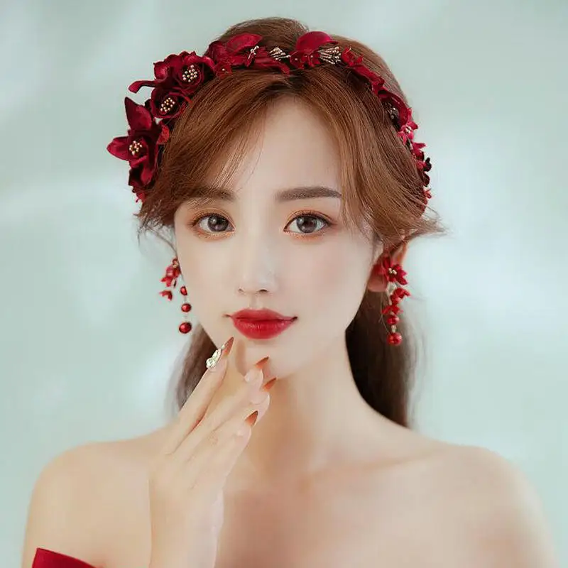 Красные цветы свадебный головной убор элегантные волосы лоза свадебные