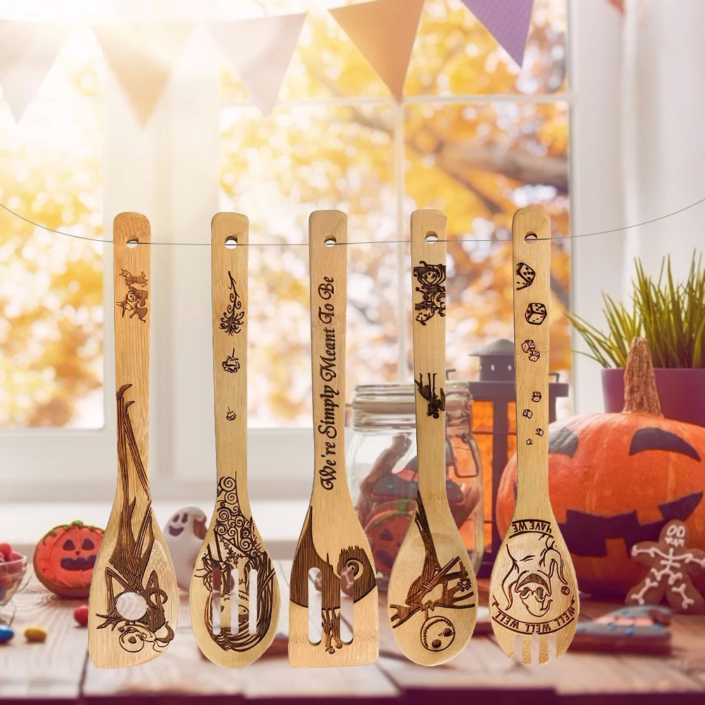 

5Pcs Non-stick Spatula Shovel Wooden Halloween Cooking Utensils Set Cookware Cooking Tool Gift Wooden Shovel Kitchen Accessories