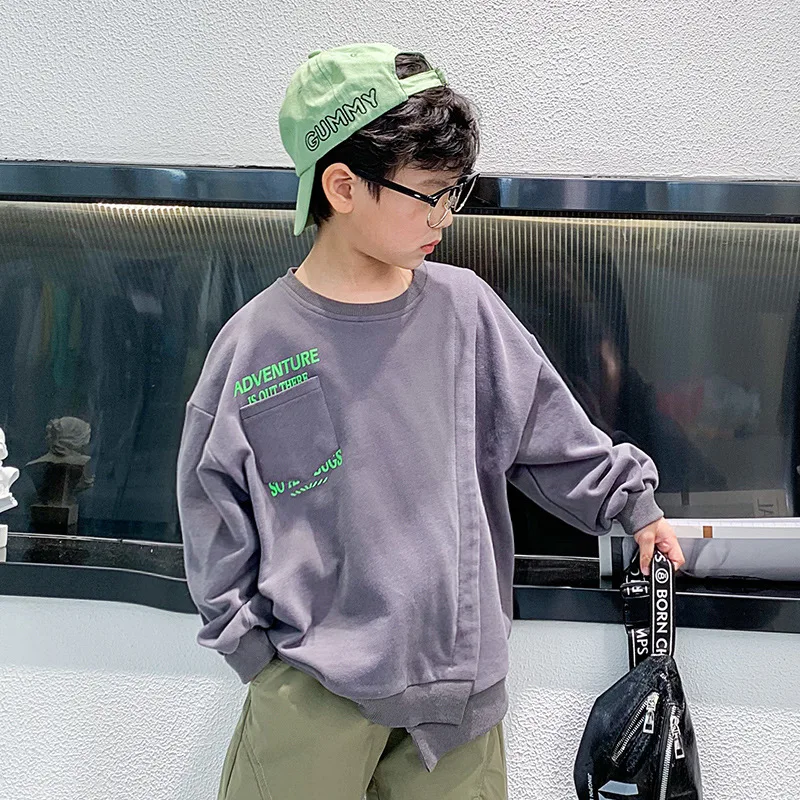 

Grey Spring Autumn Boys Sweatshirts KidsOutwear Teenager Tops Children Clothing Cotton Pullover Home School High Quality