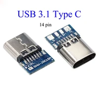 10pcs usb 3 1 type c connector 14 pin female socket receptacle through holes pcb 180 vertical shield usb c