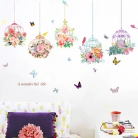 flower bird cage wall stickers home room decoration poster bedroom adhesive wallpaper wall furniture door house interior decor