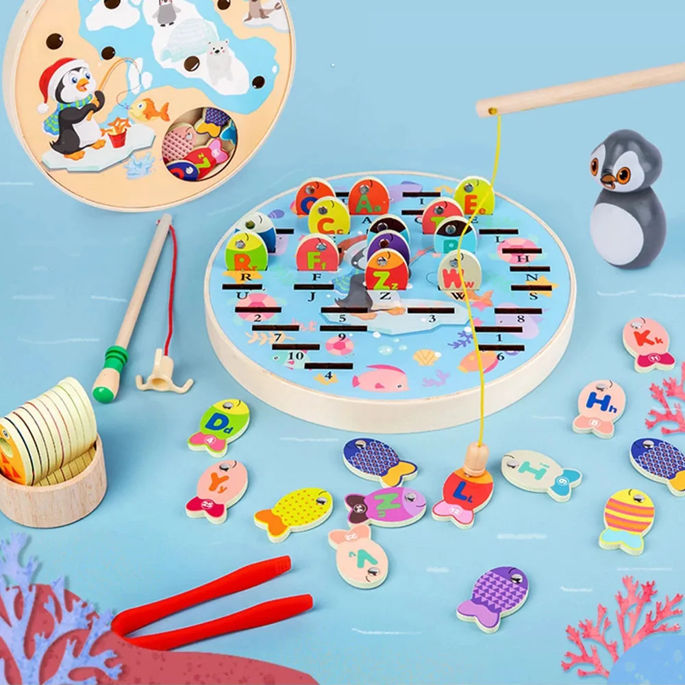 

Double Wooden Magnetic Fishing Toy Boy Girls Fishing Games For Kids Number Matching Letter Game Educational Games For Children