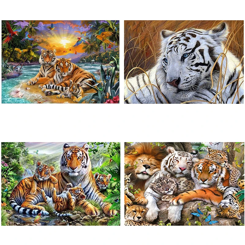 

4Pieces/lot DIY 5D Diamond Painting Forest Tiger Cross Stitch Animal Diamond Embroidery Full Round Drill Art Home Decor Gift