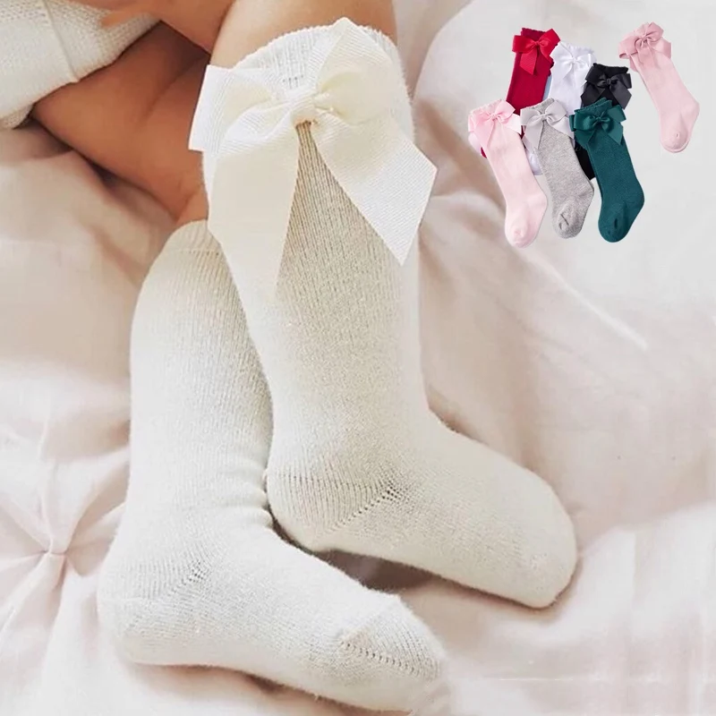 Носки для маленьких девочек до колена с бантом милые детские носки принцессы