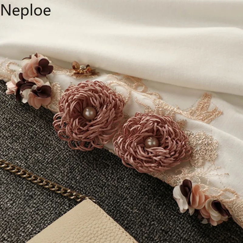 Neploe Chic Лето 2019 женская одежда Цветочная вышивка рукав три четверти футболки +