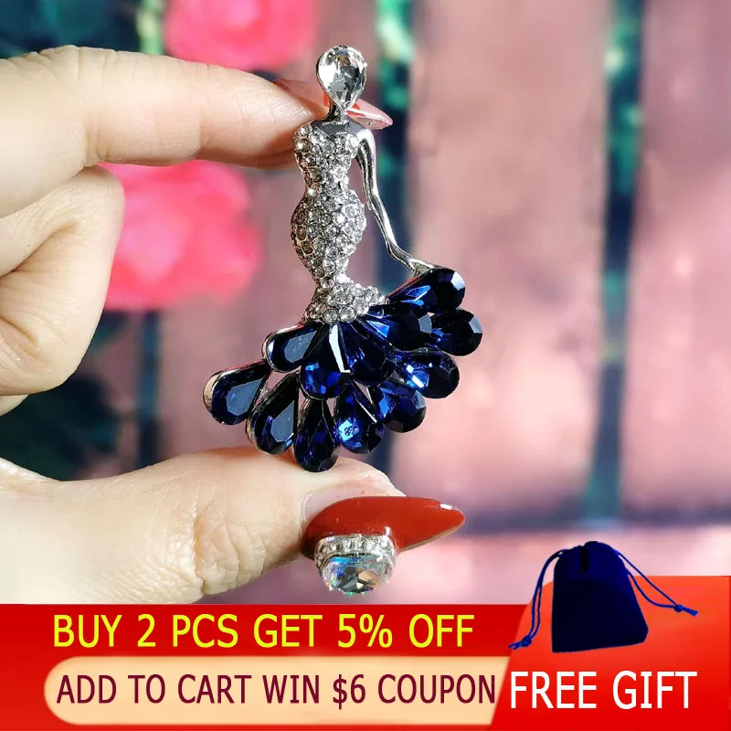 Женская Блестящая брошь LEEKER однотонная в виде синего стразы оленя русалки