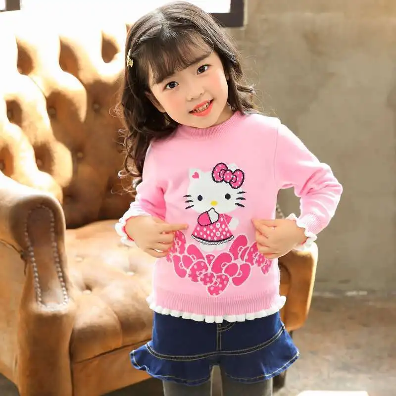 Детский свитер с принтом Hello Kitty Красный милый пуловер для маленьких девочек