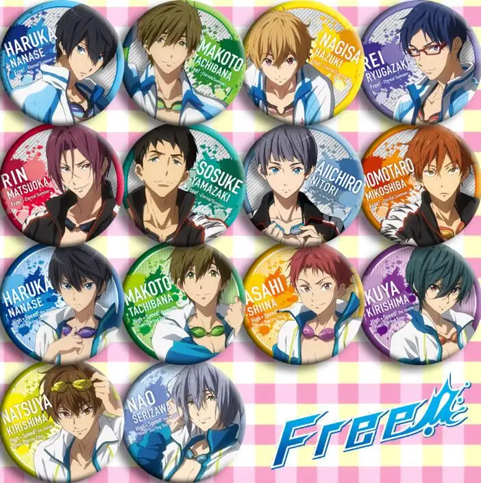 

14pcs/1lot Anime High☆Speed! Free Eternal Summer High Speed Nanase Haruka Figure 5993 Badges Round Brooch Pin Gifts Kids Toy
