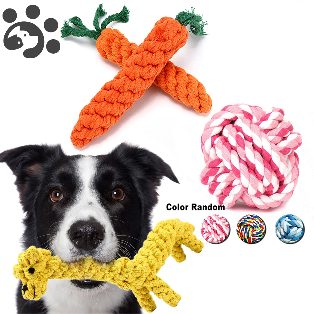 

Веревка для собак, жевательные игрушки для щенков, домашних животных, прочный хлопковый игрушечный мяч для собак, морковка, Интерактивная и...