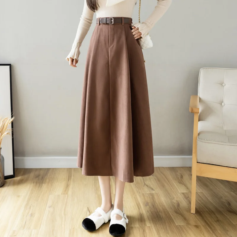 

Belt skirt Korean Elastic Waist Women's Autumn Winter 2021 New Long High Waist Slim A Umbrella skirt Mini Korean Style 30A