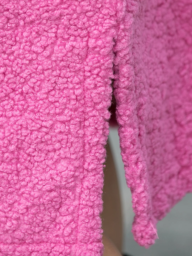 

QING MO Pink Women Cashmere Dress 2021 Winter Women Hooded Pullover Sweatshirt Female Personality Fork Sweatshirt ZQY6028