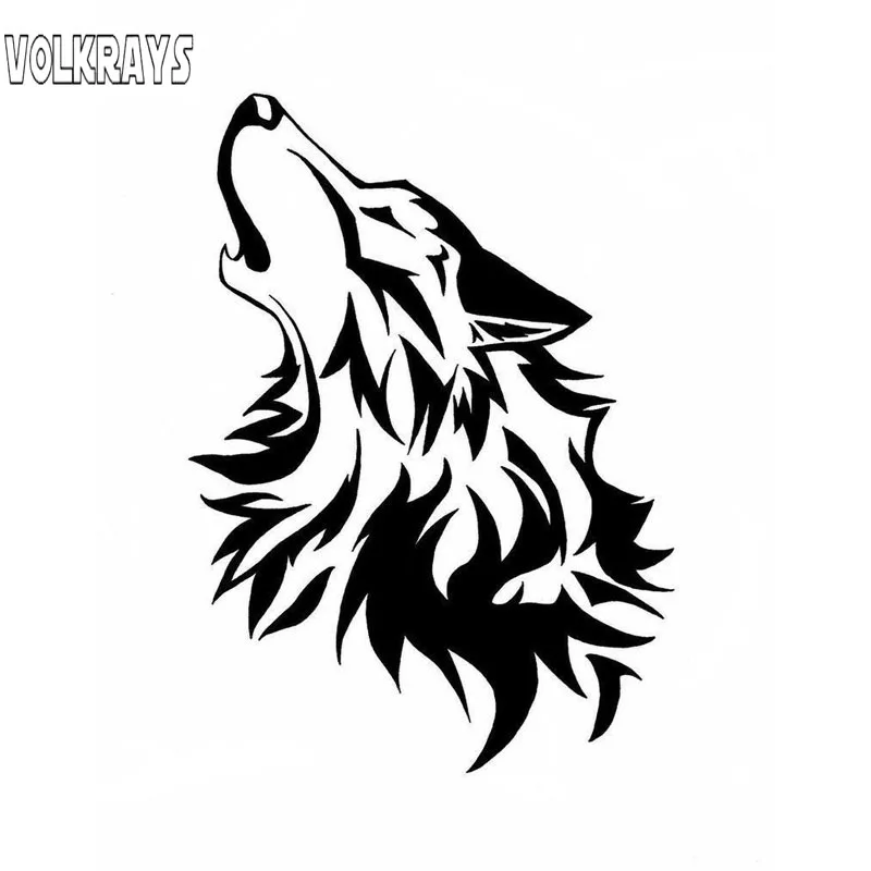 

Volkrays Fashion Car Sticker Cute Intoxicated Howling Wolf Accessories Waterproof Reflective Vinyl Decal Black/Silver,16cm*11cm
