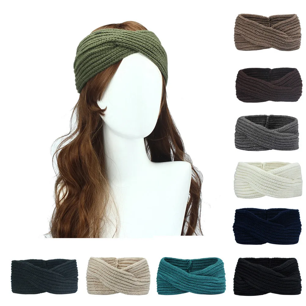 

Winter Women Bohemia Weaving Cross Headband Handmade Hairband Warm Crochet Hair Band Women Stretch Twist Head Wrap Opaska