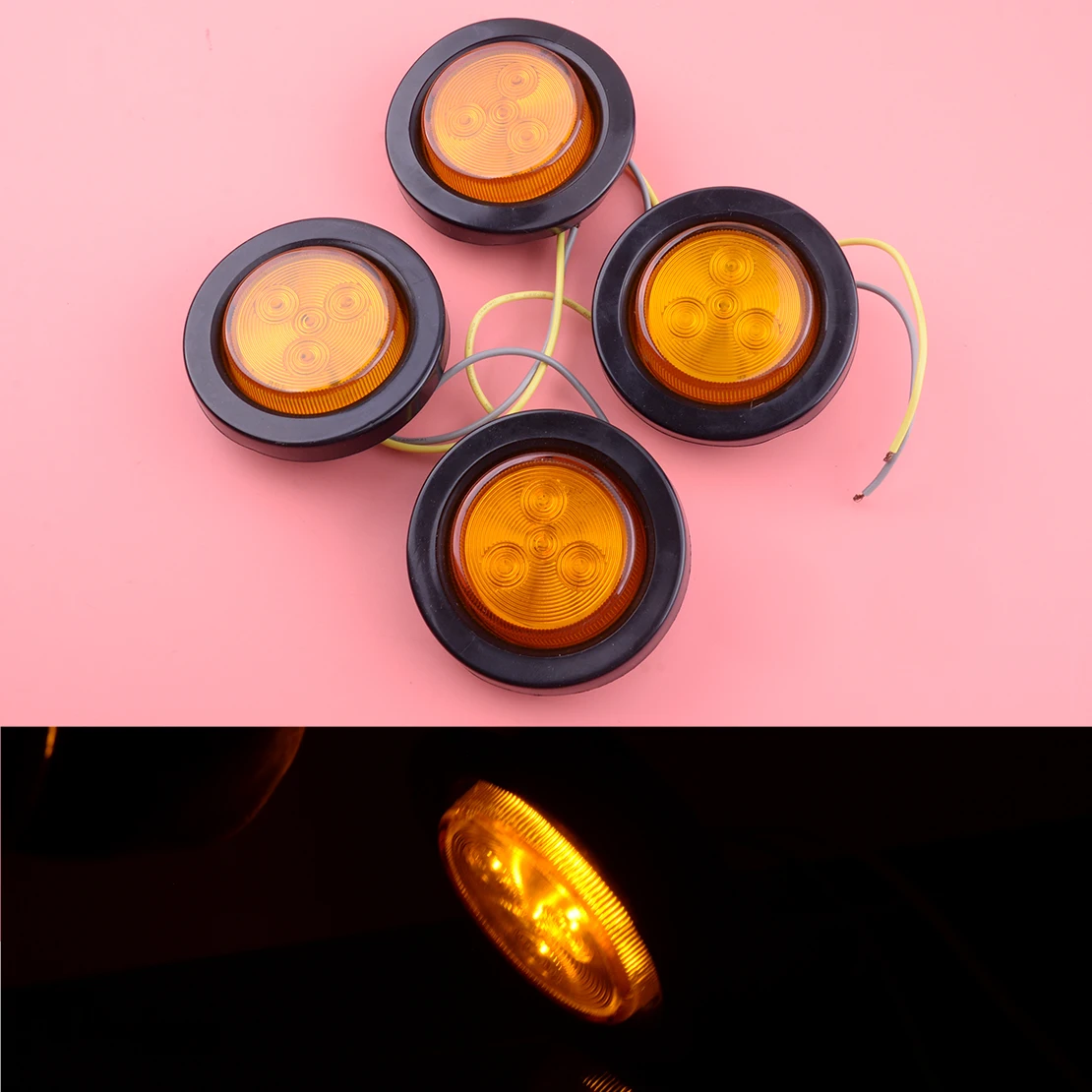 

4pcs/Set 2" Amber Round Side Marker Light Clearance LED Tail Lamp Indicator Blinker Grommet for Universal Car Truck Trailer 12V