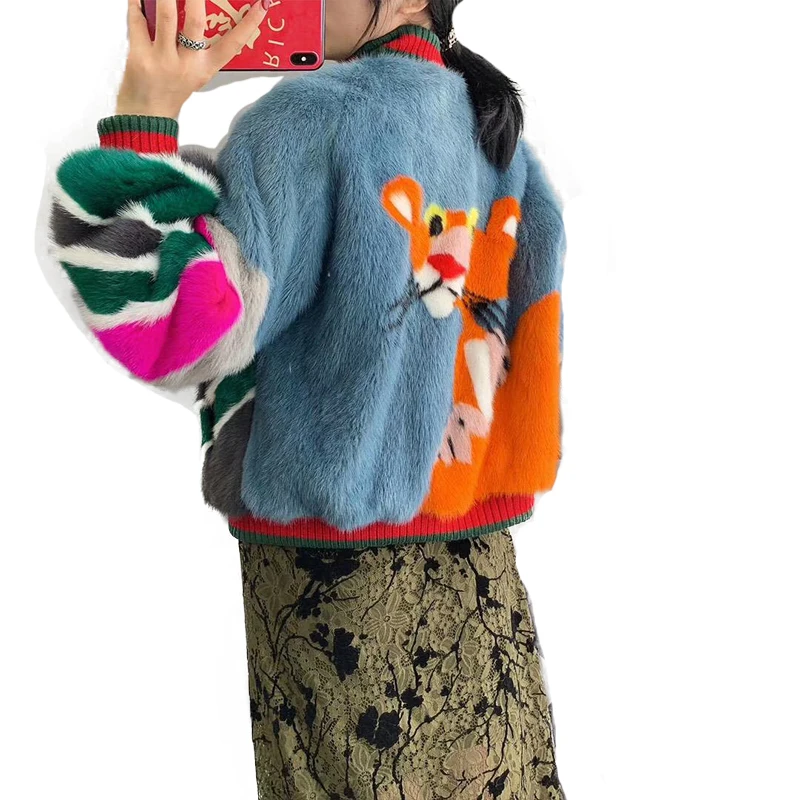 Fang Tai Fur 2019 Женская бархатная норковая шуба с круглым вырезом в полоску из