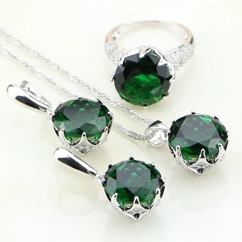 

Набор украшений из серебра 925 пробы, с круглым зеленым кубическим цирконием, для невесты, серьги/кулон/ожерелье/кольцо для женщин