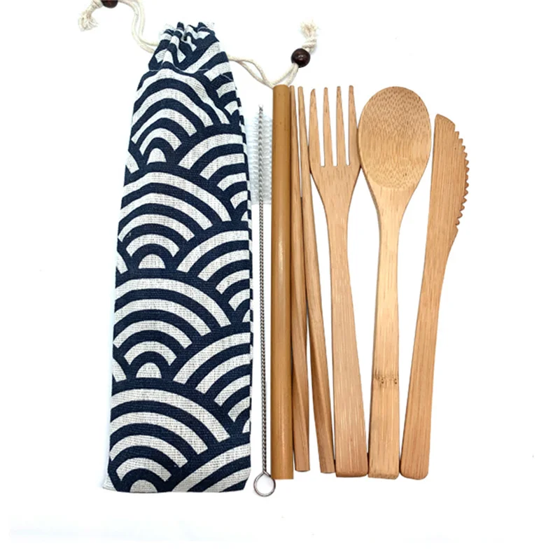 

Bamboo Cutlery Set Travel Utensils Biodegradable Wooden Dinnerware Outdoor Portable Flatware Zero Waste Bamboo Tableware Set