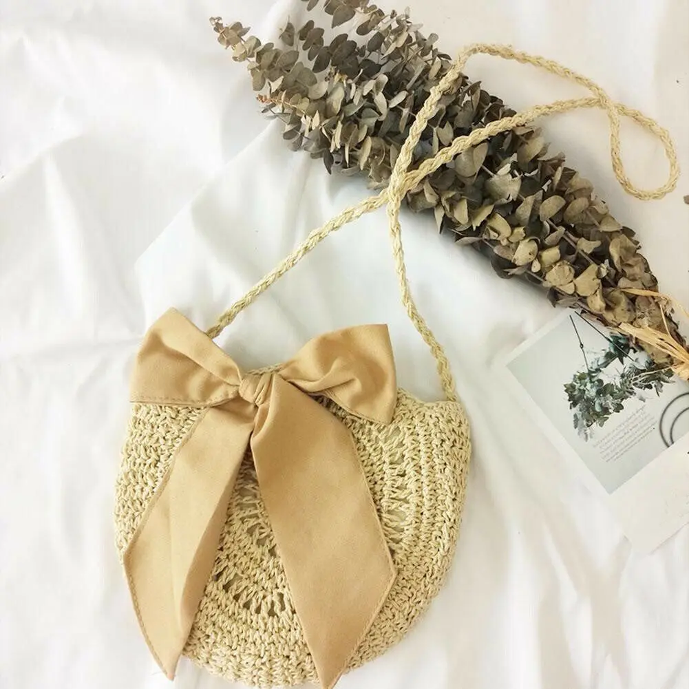 Женская соломенная сумка летняя пляжная через плечо из ротанга Бамбуковая