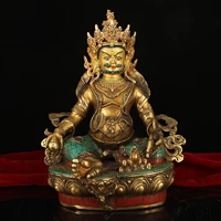 13tibet buddhism old bronze gem painted outline in gold huang caishen buddha statue tantra protector enshrine the buddha