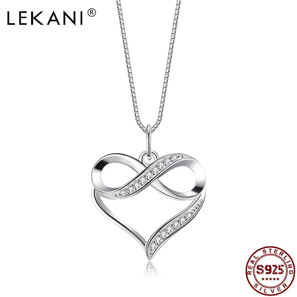 

LEKANI S925 Sterling Silver Necklace For Women Heart Shape Inlay Cubic Zirconia Pendent Necklace Send Lover Gifts Fine Jewelry