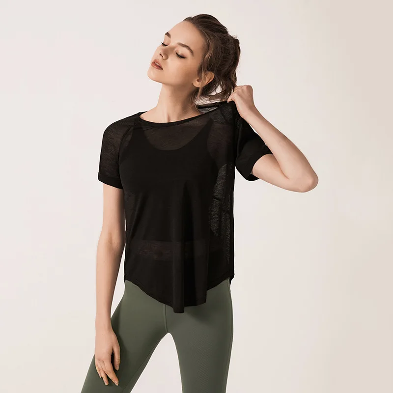 

Summer Women Yoga Shirts Thin Pullover Elastic Running Fitness T-shirts Quick Dry Loose Sport Tee Tops Female Gym Workout Blouse