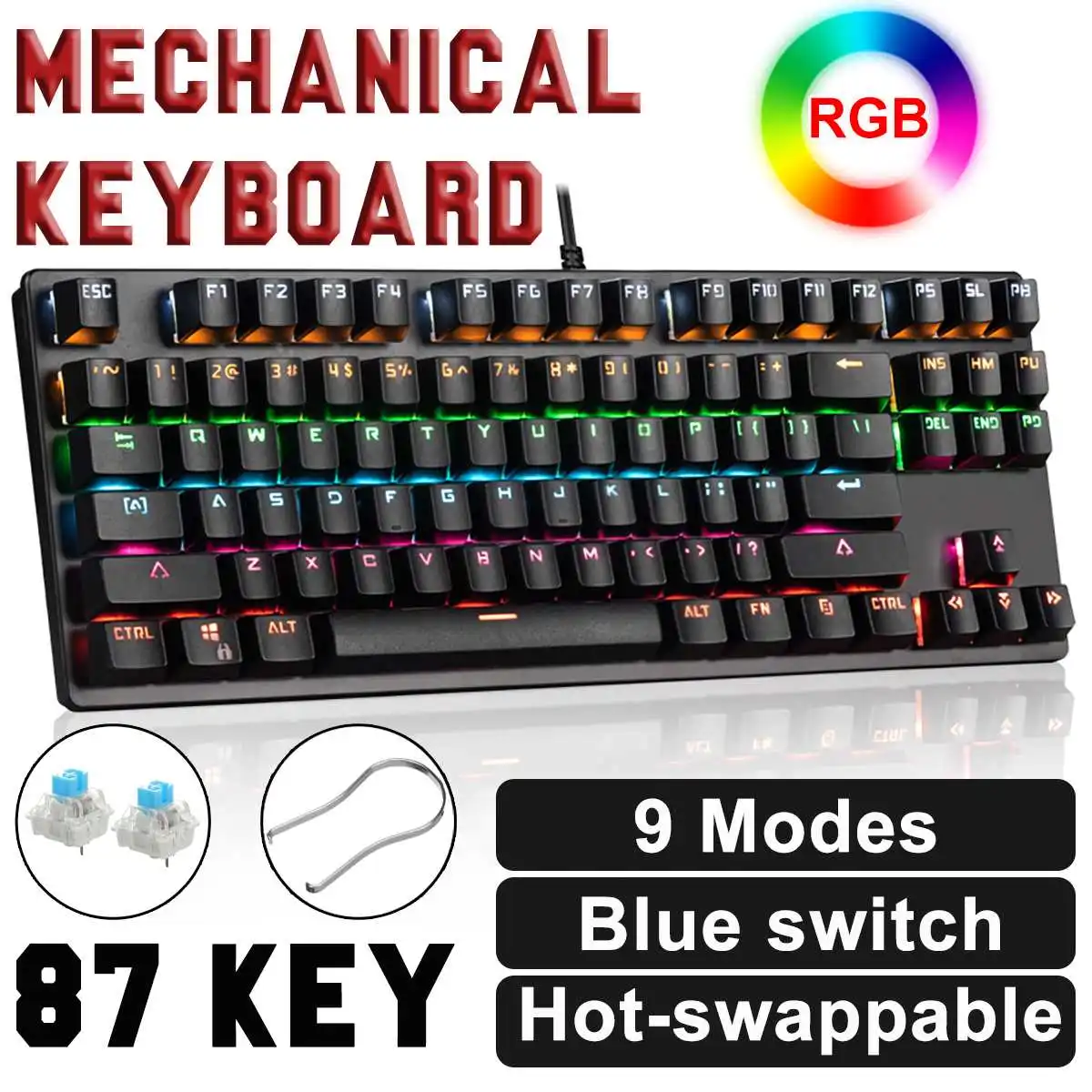 

Hot-swappable Wired Mechanical Keyboard 87 keys Blue Switch Gaming Keyboards for Tablet Desktop English sticker Gamer keyboard