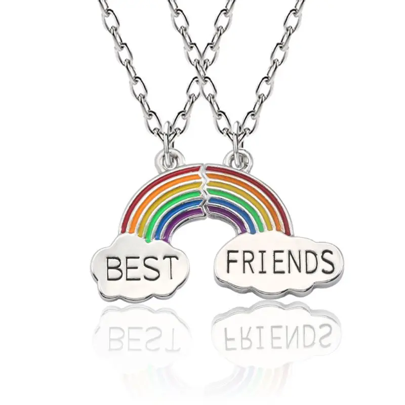 

2Pc Colorful Rainbow Clouds Pendant Puzzle Necklace Best Friend BFF Jewelry Kids HX6F