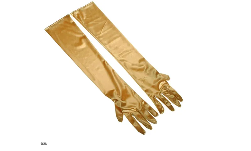 Gold Fashion Stretch White Glove Long Gloves Black Red Elbow Length Women Dance Party Gloves Full Finger Guantes Boda - Color: Gold