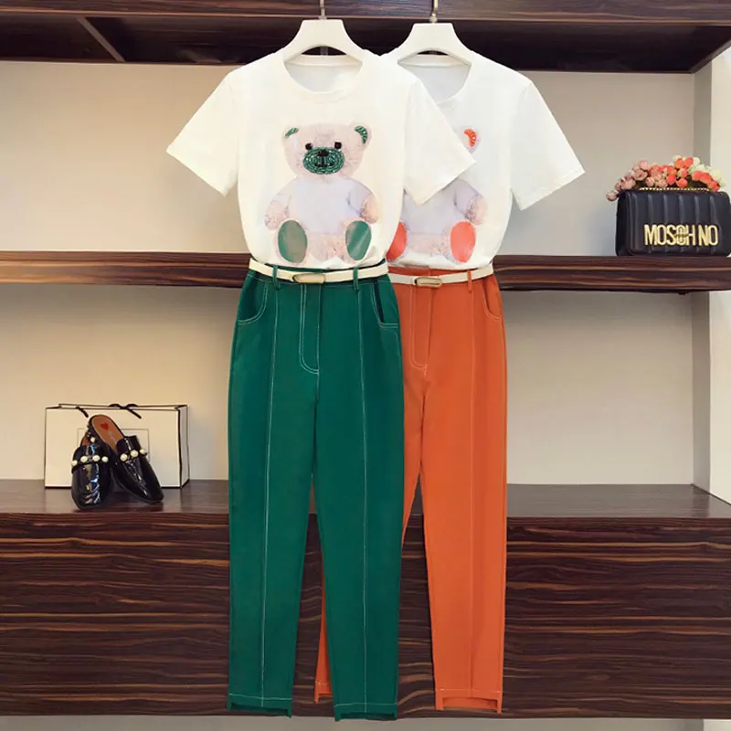 Женский спортивный костюм с коротким рукавом мультяшный из двух частей