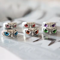 charming fashion owl ring design owl ring multicolor eyes silver color men women engagement wedding rings jewelry gift resizable