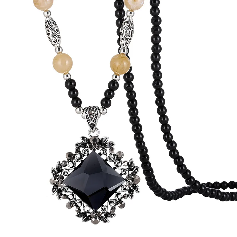 Кристалл кулон ожерелье s длинная цепь с бусами подвески в виде листьев клевера