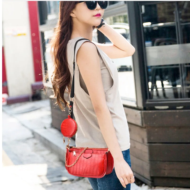 

3 pcs set Women Handbag PU Fashion Alligator Pattern Shoulder Messenger Bags Female Baguette Bag Purse Ladies Travel Hand Clutch