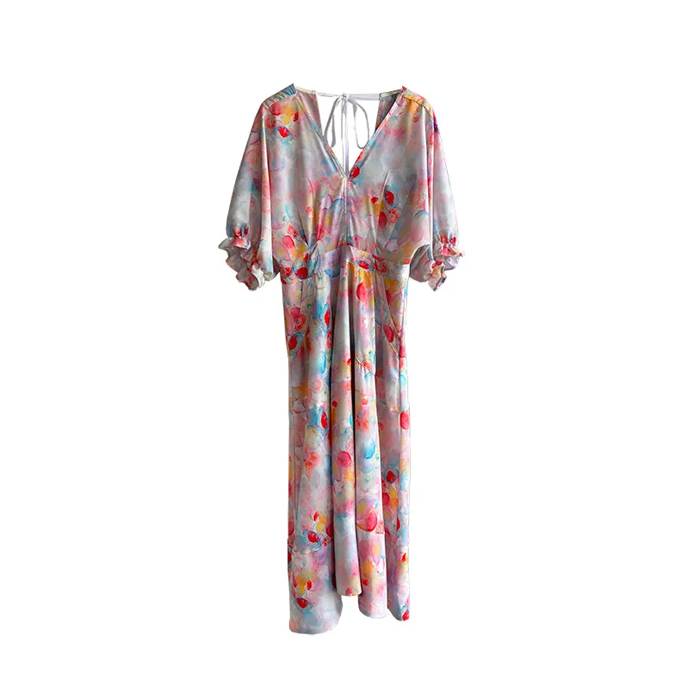 

Korean Summer Dress Women Bohemia Sukienka Puff Sleeve Kawaii Sundress Midi Printed Dresses Female Clothing 2021 New Year