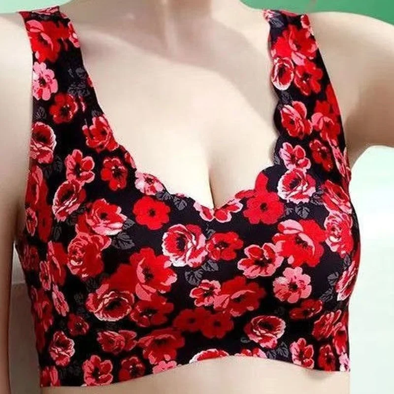 

Women's non-marking underwear printed ice silk bra plus size no steel ring beautiful back thin women's underwear vest top