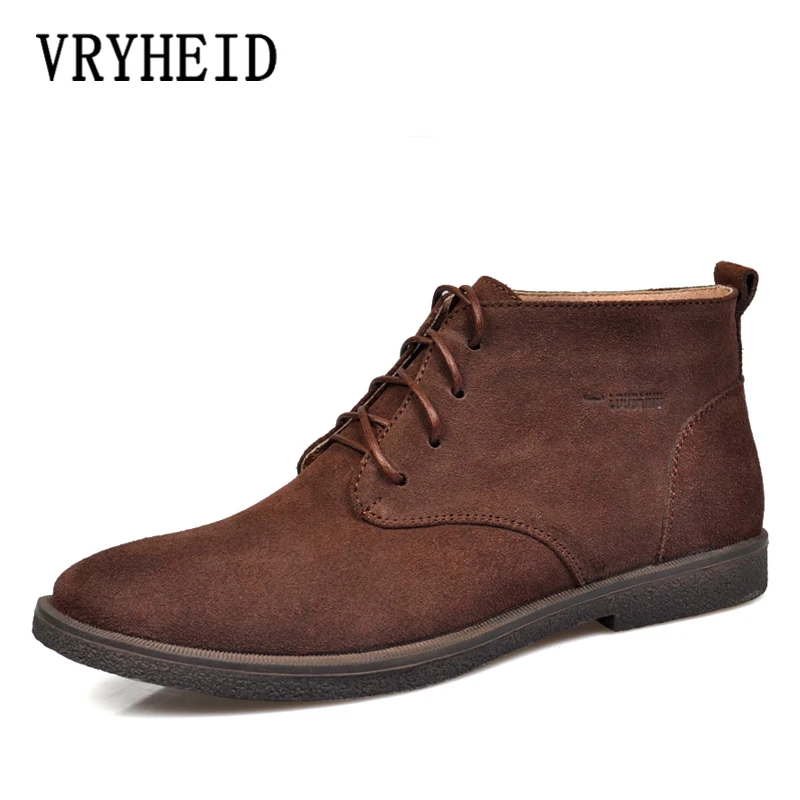 VRYHEID Autumn Winter Chelsea Men's Boots Fashion Genuine Leather Ankle Men Big Size 37-47 Cow Suede High Top Shoes | Обувь